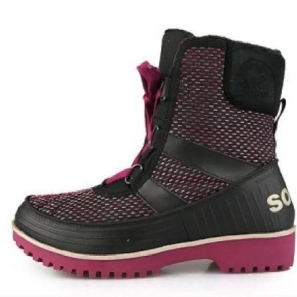 SOREL Women's TRIVOLI II Hot Pink Black Tweed Lug Sole Insulated Winter Boots 9 - Picture 2 of 7
